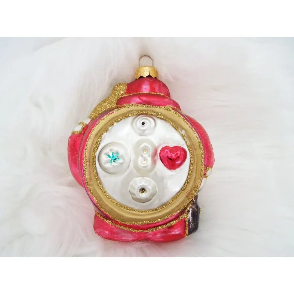 Vintage Glass Anthropomorphic Clock Ornament Made in Poland